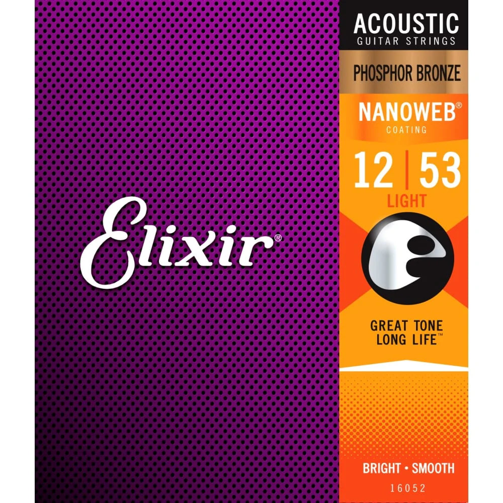 Elixir Nanoweb Coated Phosphor Bronze Acoustic Guitar Strings - 12-53